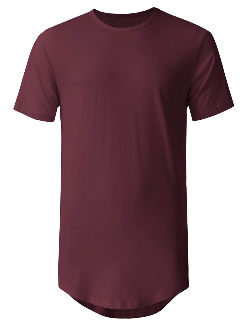 Hat and Beyond Mens Hipster Curve Hem Droptail Tee Premium Longline T Shirts (XX-Large, 1hc01_Wine) - Image 2